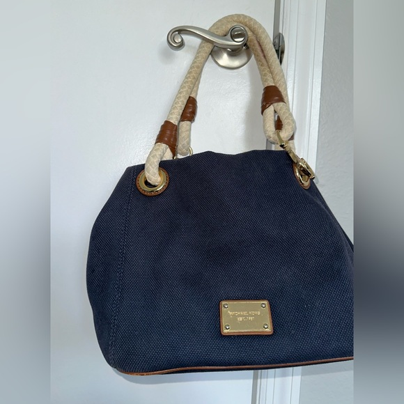 Michael Kors Handbags - Michael Kors Navy Blue Canvas Marina Tote Handbag Purse Beach Bag
